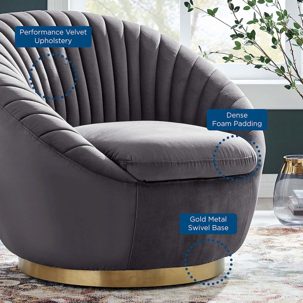 Whirr Tufted Performance Velvet Swivel Chair. Picture 7