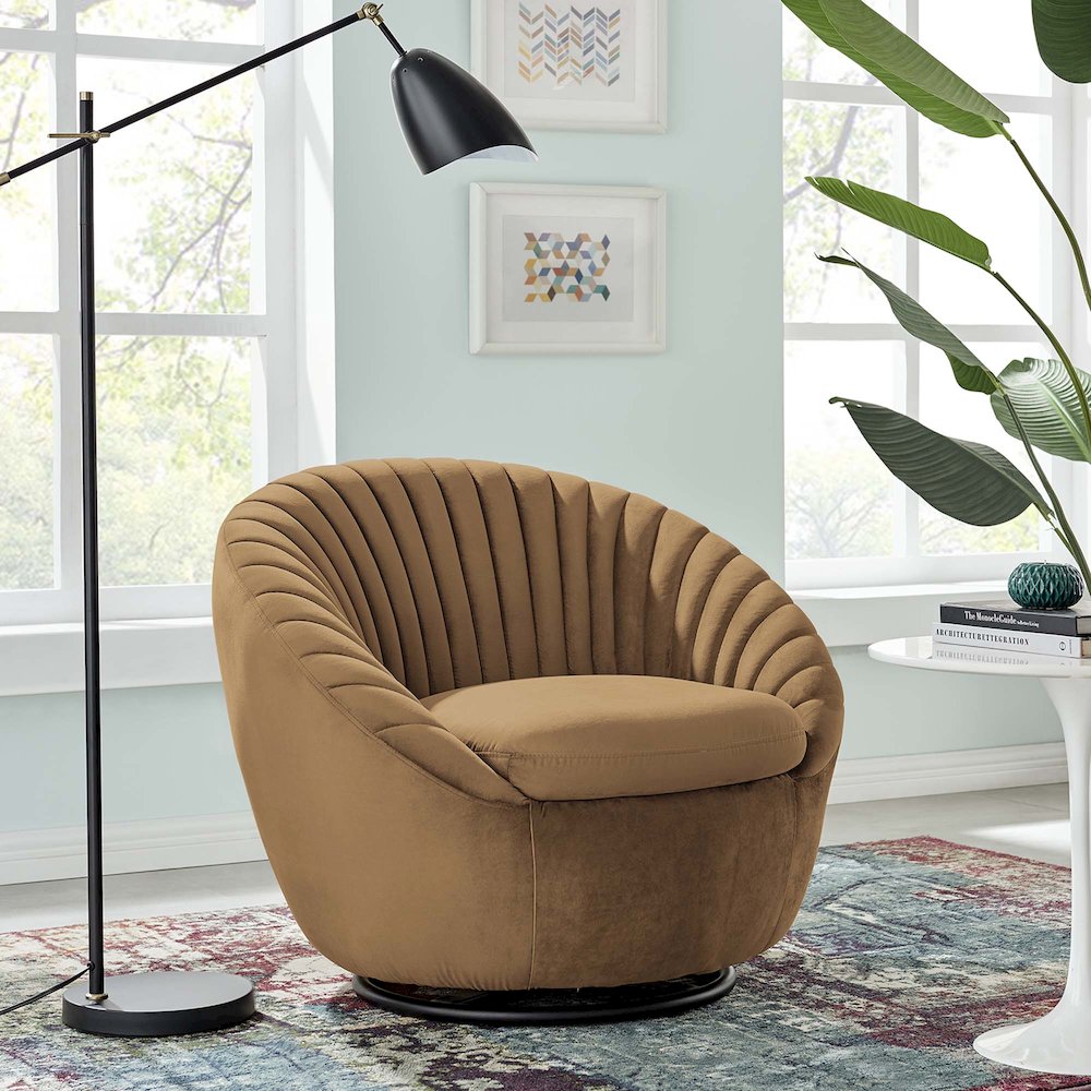 Whirr Tufted Performance Velvet Swivel Chair. Picture 6