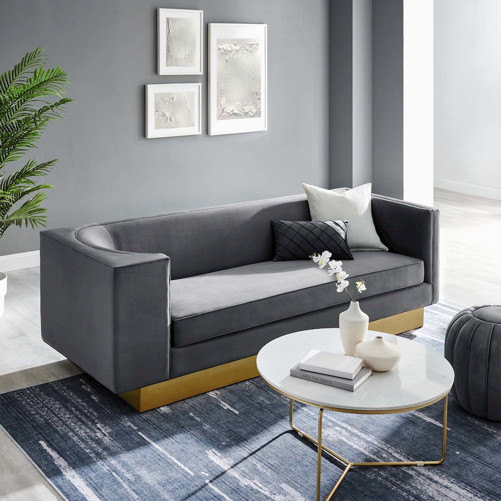 Eminence Upholstered Performance Velvet Sofa. Picture 8