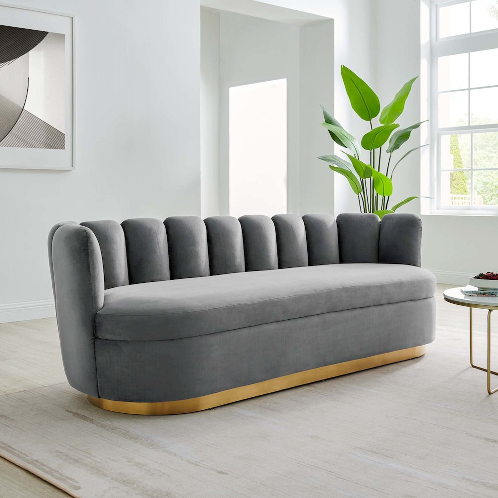 Victoria Channel Tufted Performance Velvet Sofa. Picture 7
