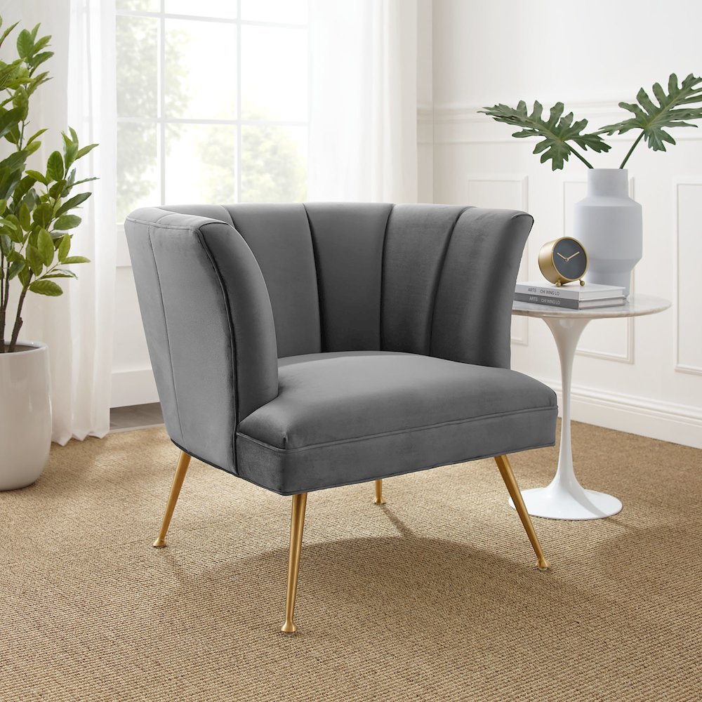Veronica Channel Tufted Performance Velvet Armchair. Picture 7