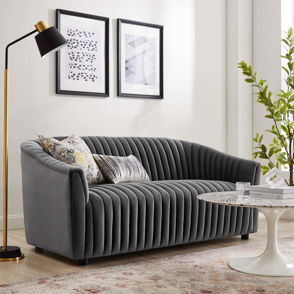 Announce Performance Velvet Channel Tufted Loveseat. Picture 6