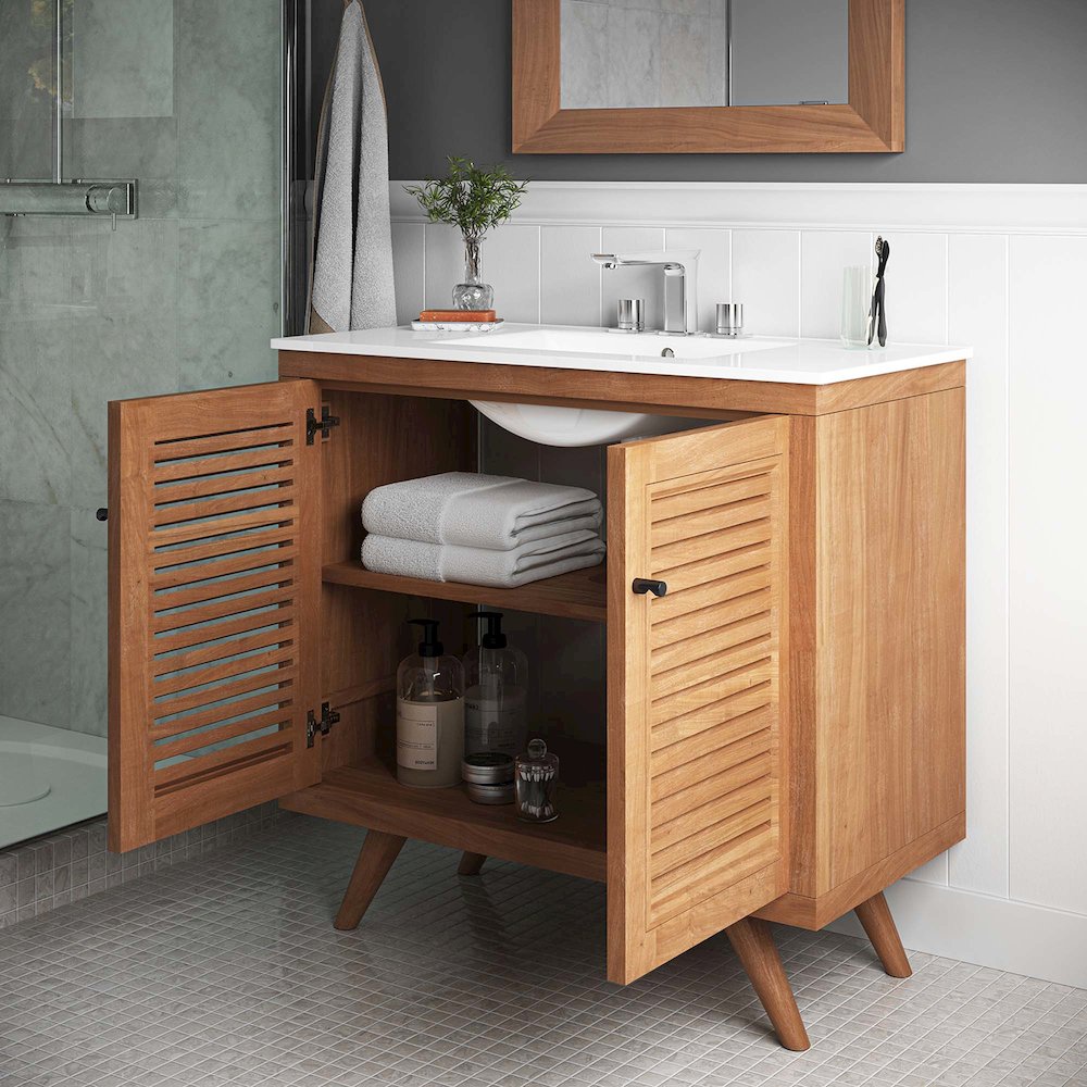 Birdie 36" Teak Wood Bathroom Vanity Cabinet (Sink Basin Not Included). Picture 10