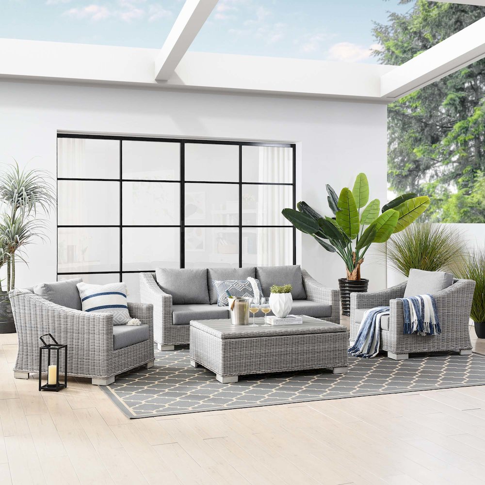 Conway 4-Piece Outdoor Patio Wicker Rattan Furniture Set. Picture 10
