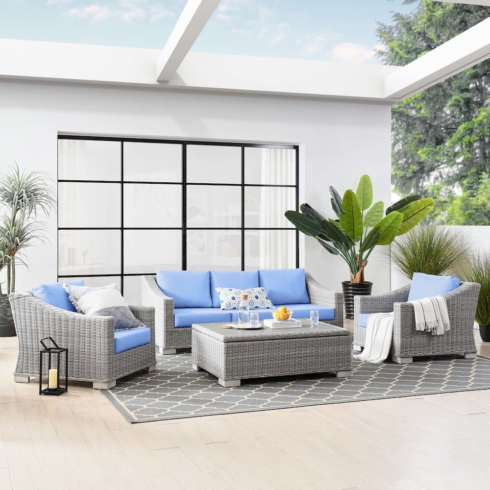 Conway 4-Piece Outdoor Patio Wicker Rattan Furniture Set. Picture 12
