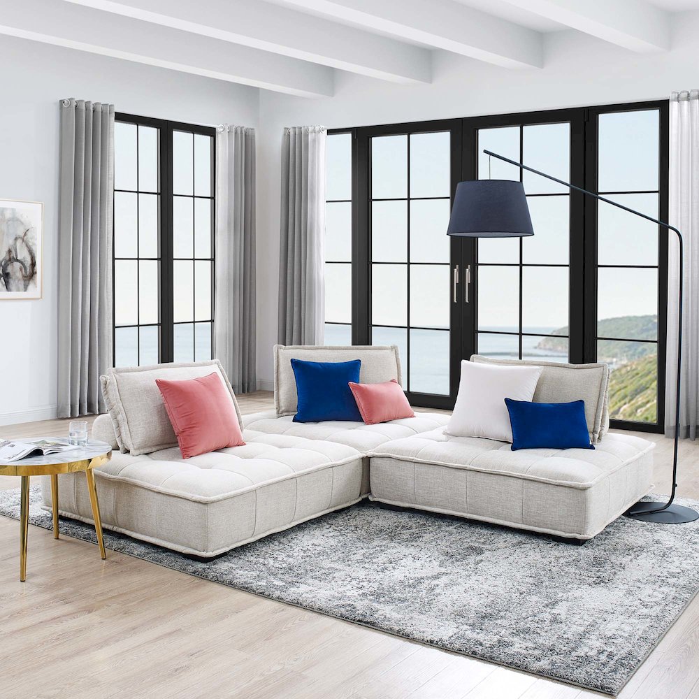 Saunter 3-Piece Tufted Fabric Fabric Sofa. Picture 6