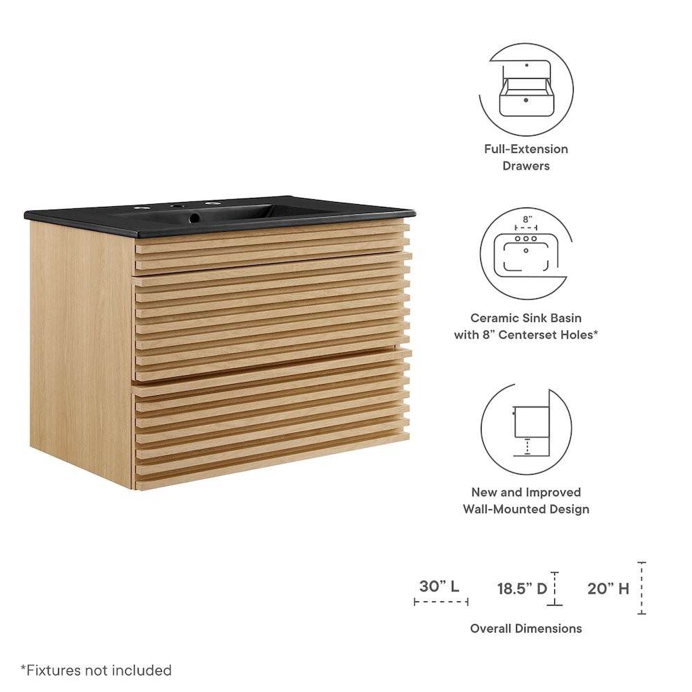 Render 30" Wall-Mount Bathroom Vanity. Picture 2