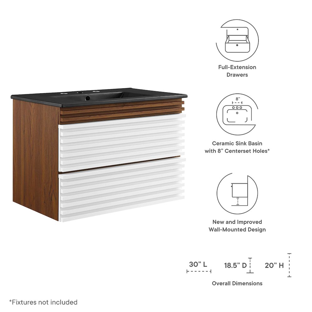 Render 30" Wall-Mount Bathroom Vanity. Picture 2