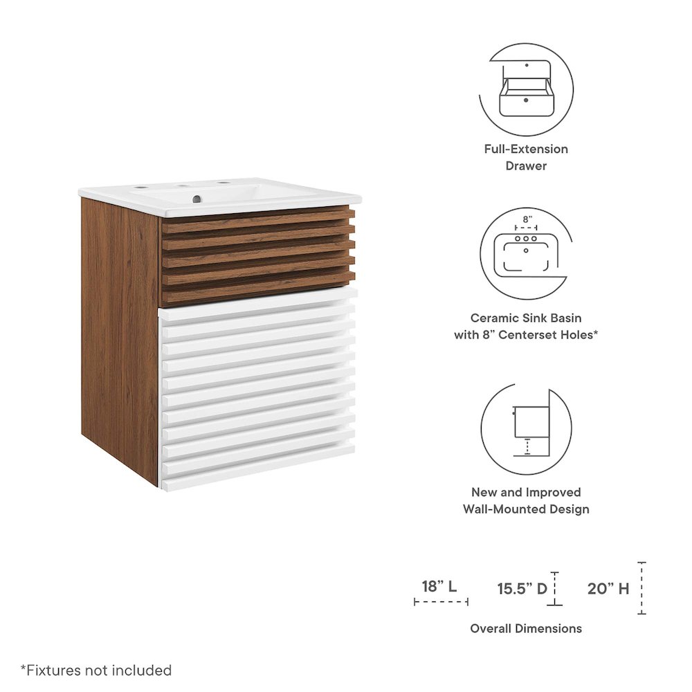 Render 18" Wall-Mount Bathroom Vanity. Picture 2