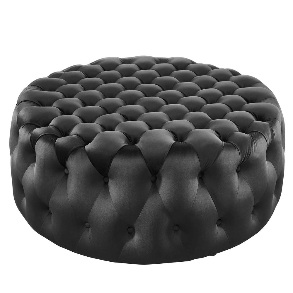 Amour Tufted Button Large Round Performance Velvet Ottoman. Picture 1