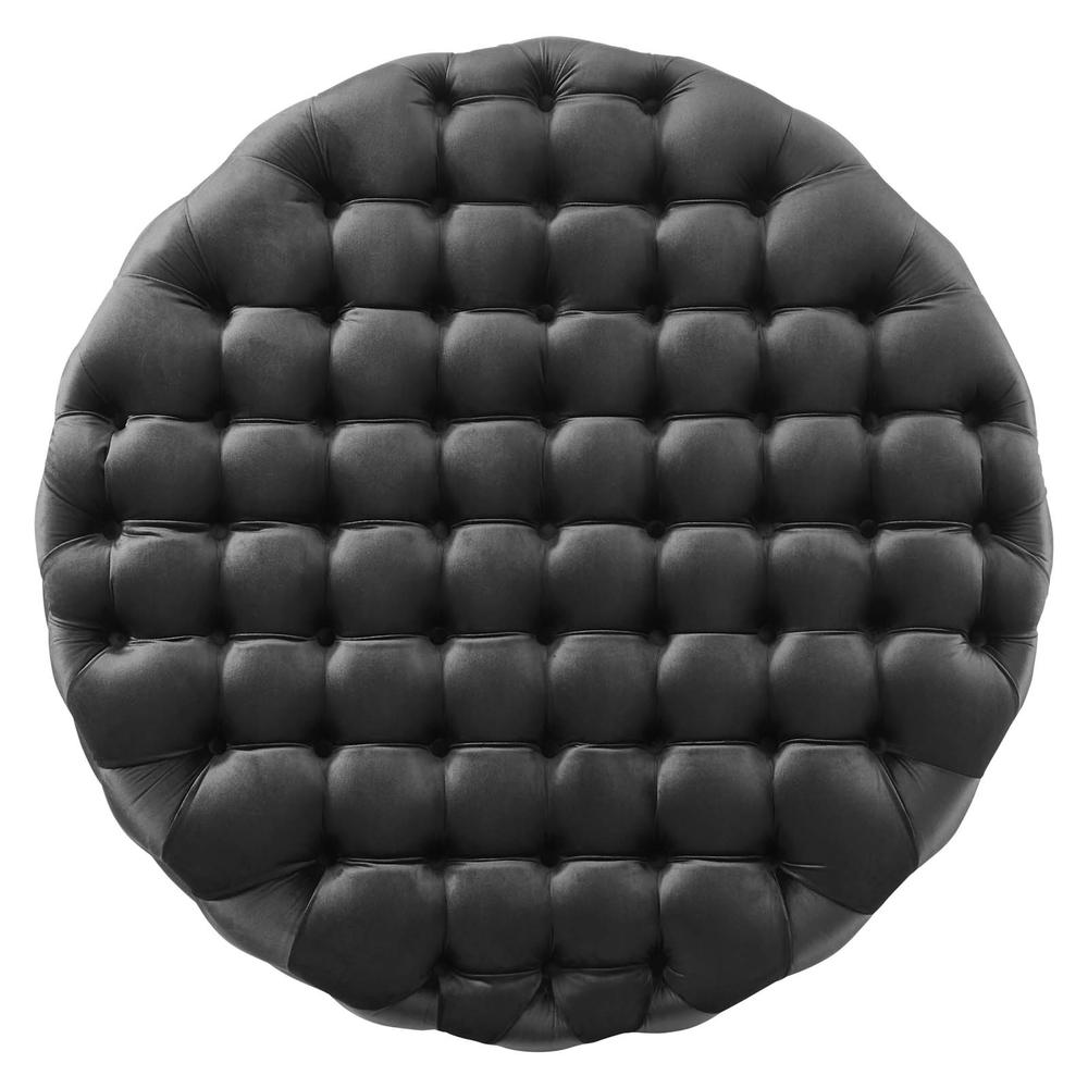Amour Tufted Button Large Round Performance Velvet Ottoman. Picture 2