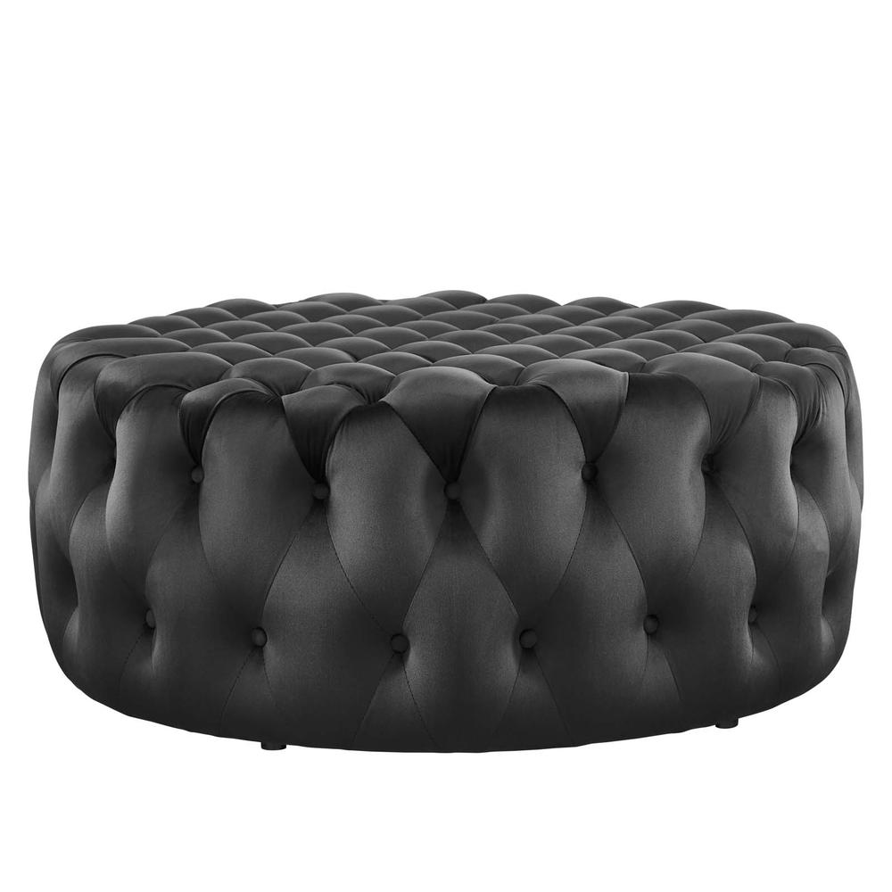 Amour Tufted Button Large Round Performance Velvet Ottoman. Picture 3