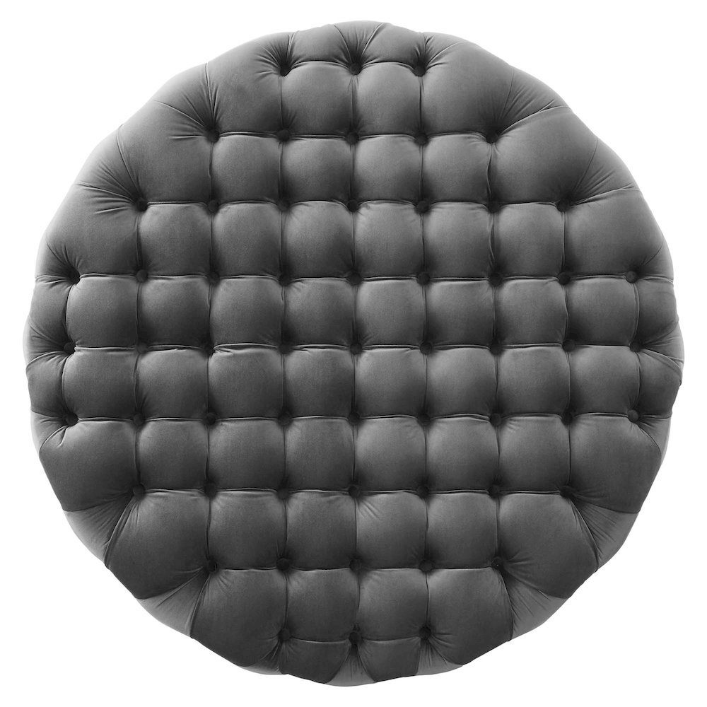 Amour Tufted Button Large Round Performance Velvet Ottoman. Picture 2
