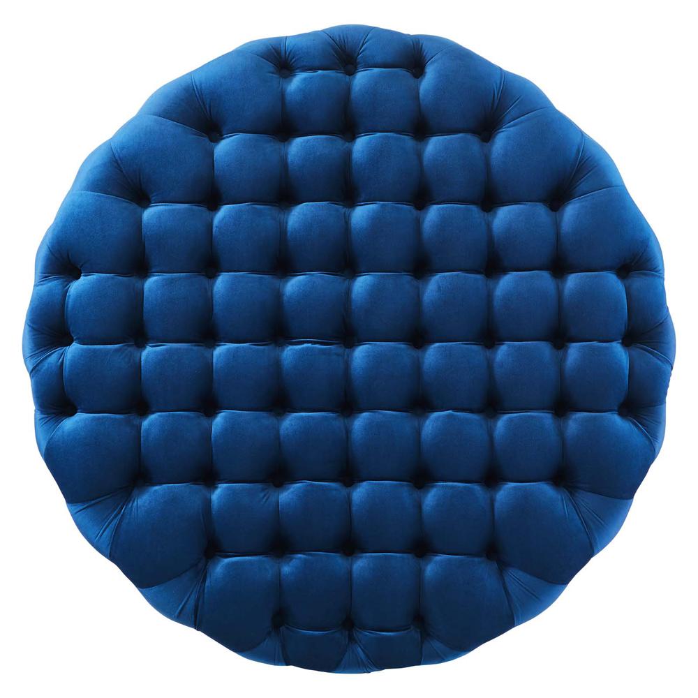 Amour Tufted Button Large Round Performance Velvet Ottoman. Picture 2