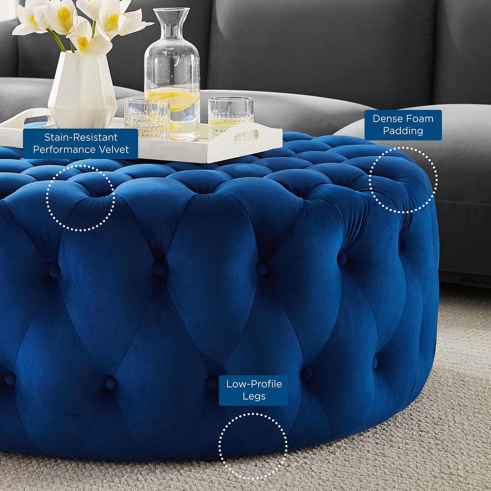 Amour Tufted Button Large Round Performance Velvet Ottoman. Picture 5