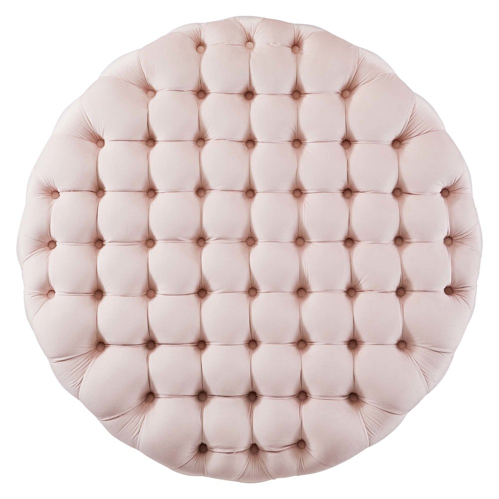 Amour Tufted Button Large Round Performance Velvet Ottoman. Picture 3
