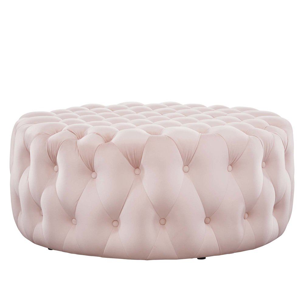 Amour Tufted Button Large Round Performance Velvet Ottoman. Picture 2