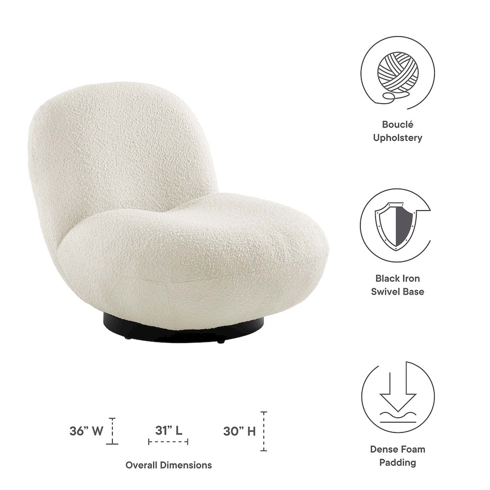 Kindred Boucle Upholstered Upholstered Fabric Swivel Chair. Picture 2