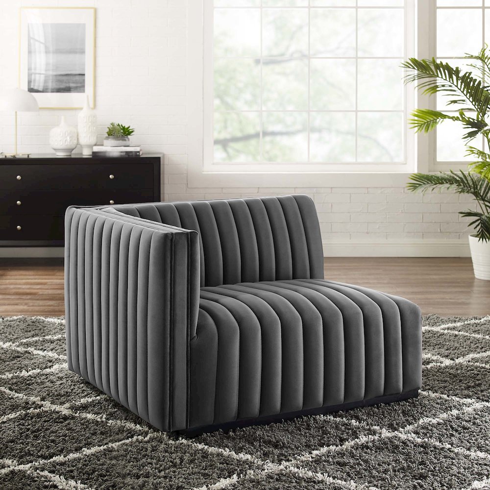 Conjure Channel Tufted Performance Velvet Left-Arm Chair. Picture 6