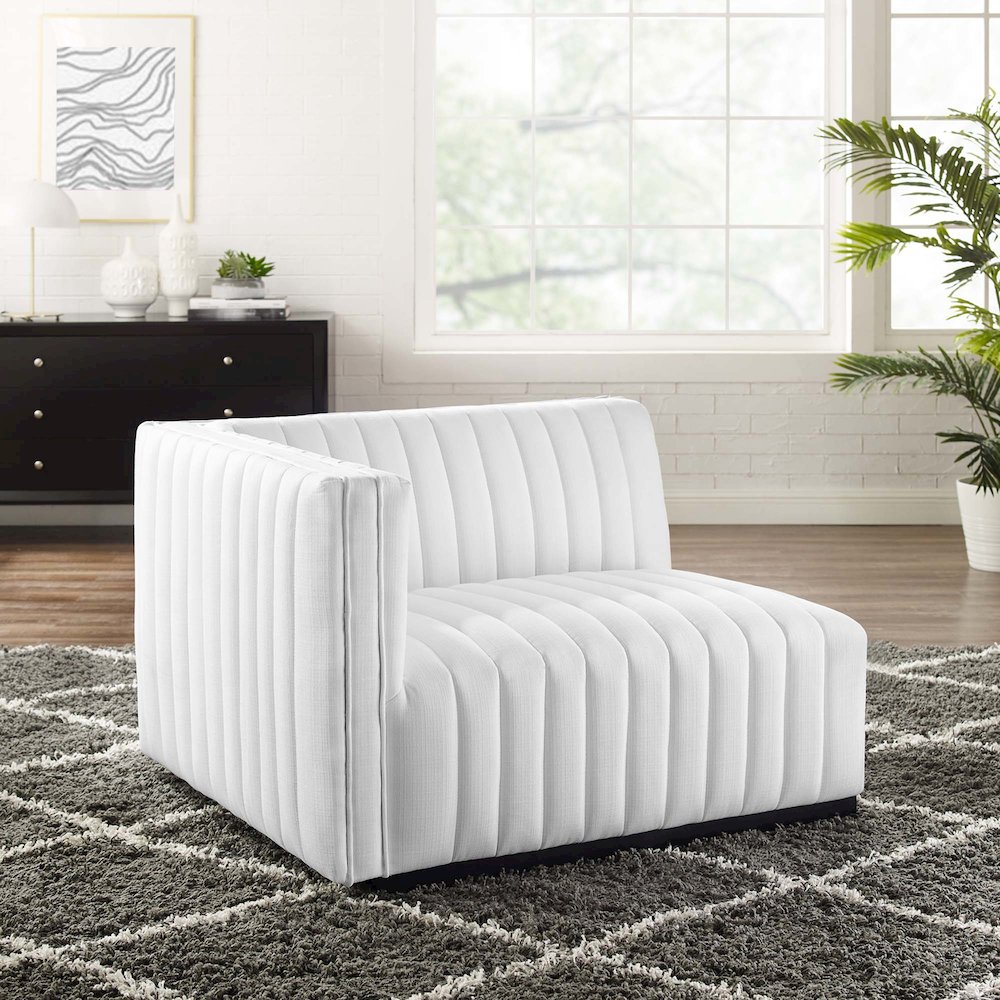 Conjure Channel Tufted Upholstered Fabric Left-Arm Chair. Picture 6