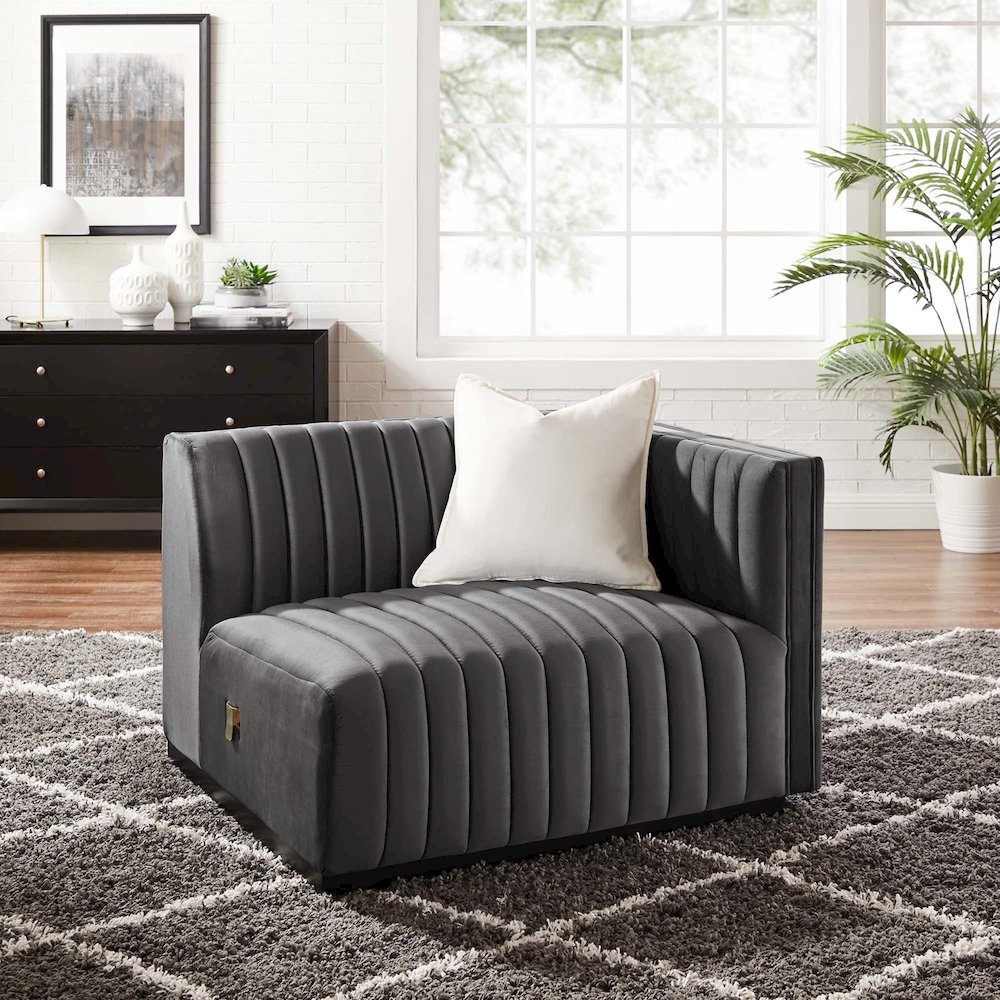 Conjure Channel Tufted Performance Velvet Right-Arm Chair. Picture 6