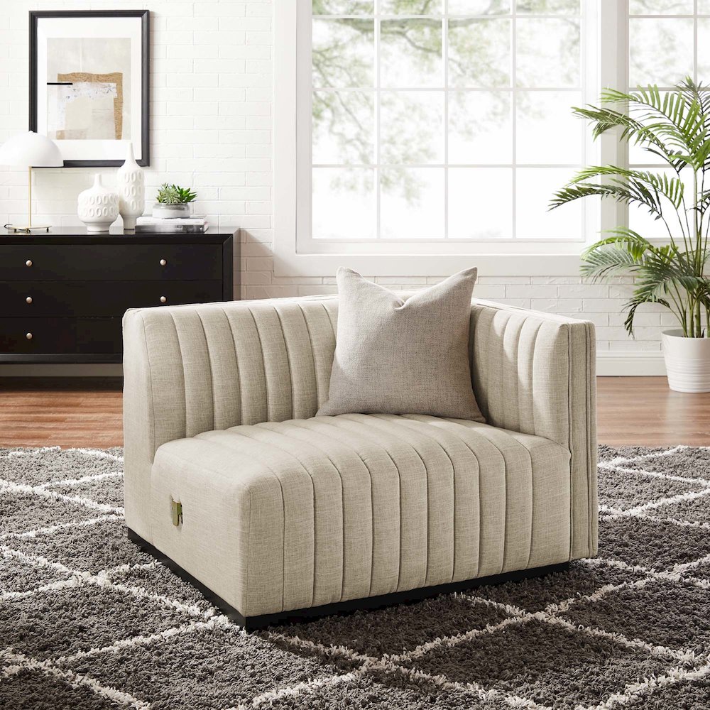 Conjure Channel Tufted Upholstered Fabric Right-Arm Chair. Picture 6