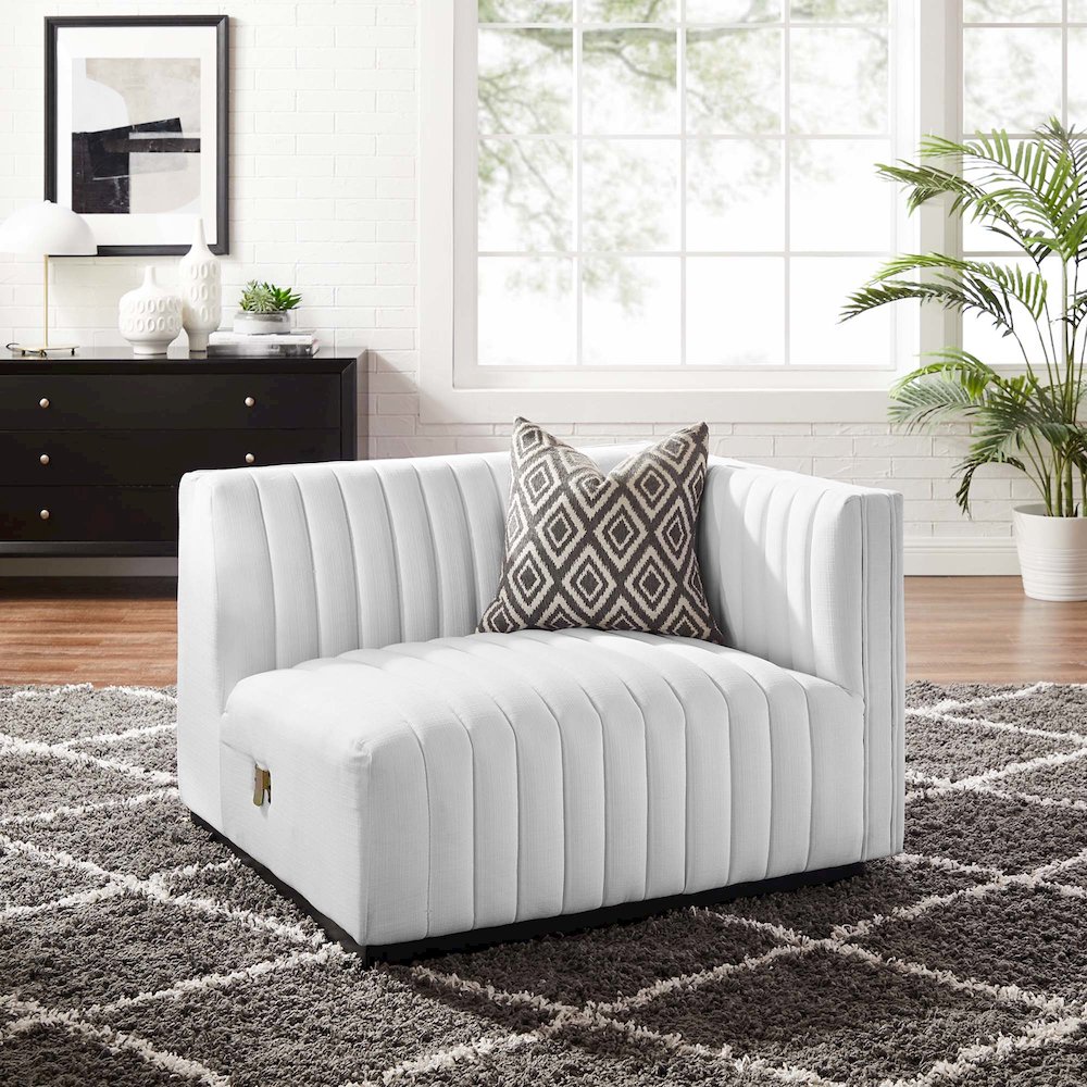 Conjure Channel Tufted Upholstered Fabric Right-Arm Chair. Picture 6