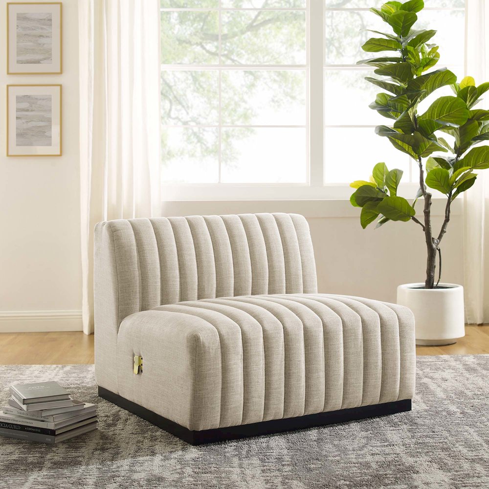 Conjure Channel Tufted Upholstered Fabric Armless Chair. Picture 7