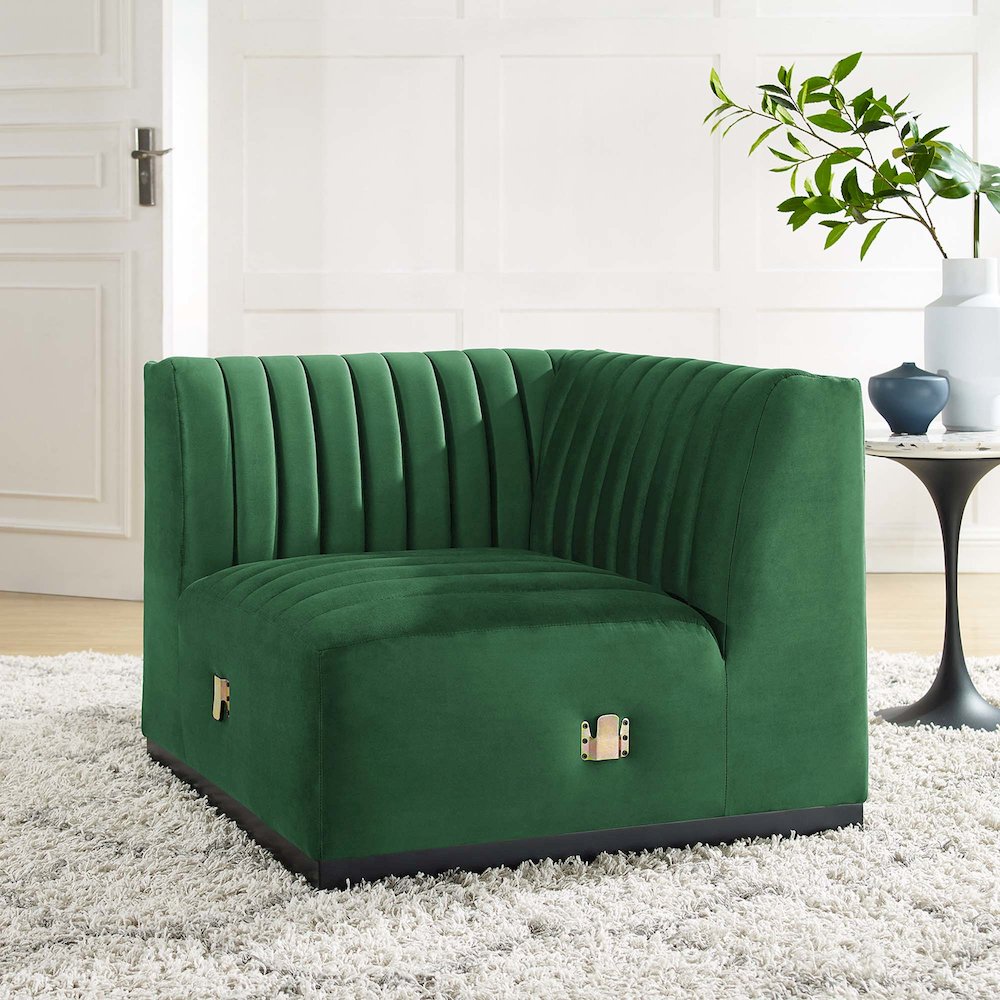 Conjure Channel Tufted Performance Velvet Left Corner Chair. Picture 6
