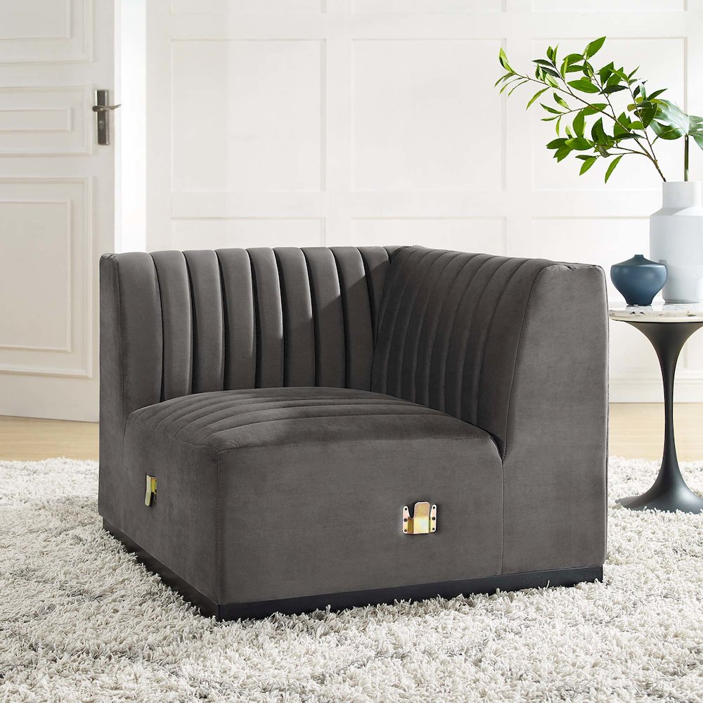 Conjure Channel Tufted Performance Velvet Left Corner Chair. Picture 6