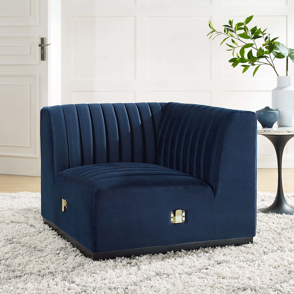 Conjure Channel Tufted Performance Velvet Left Corner Chair. Picture 6