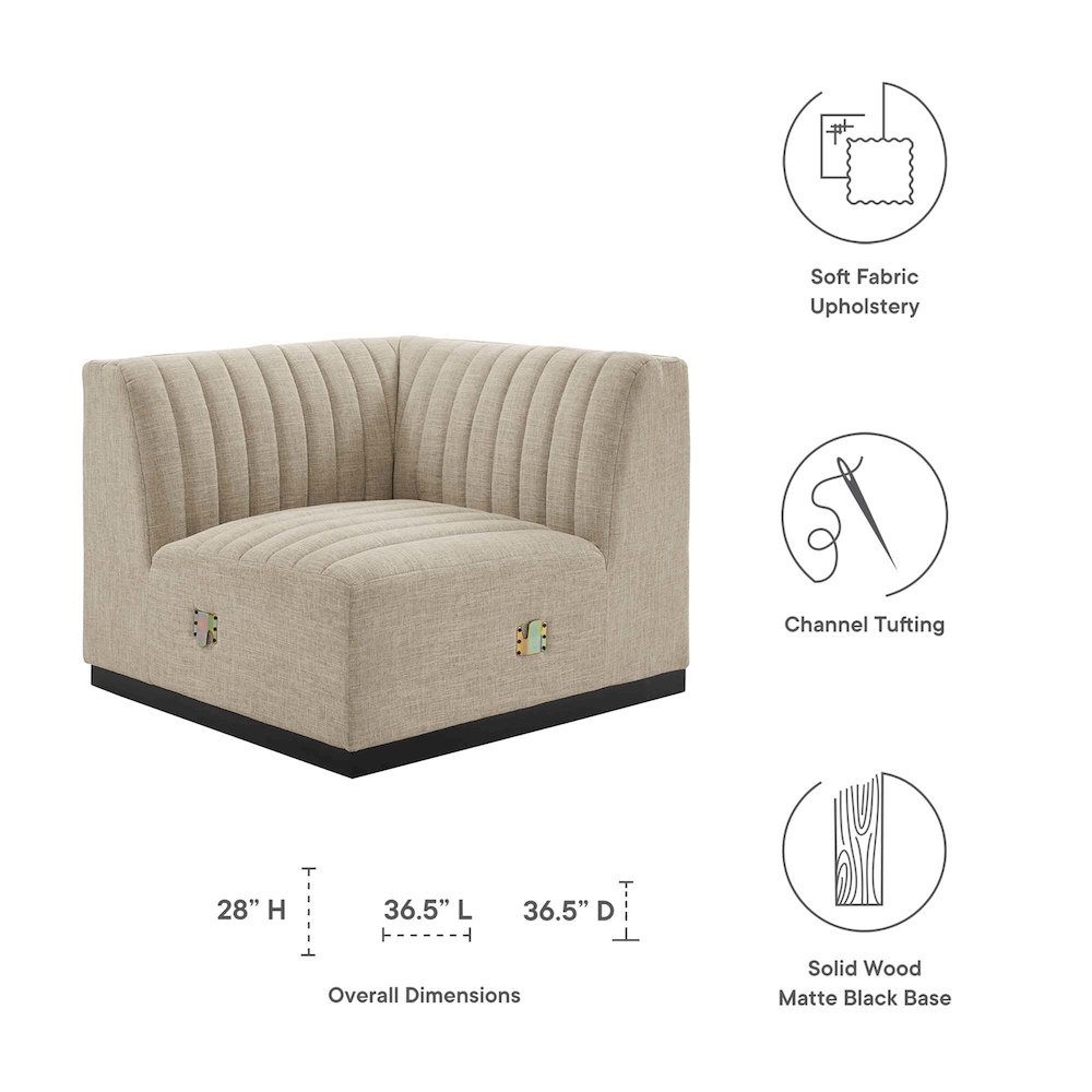Conjure Channel Tufted Upholstered Fabric Left Corner Chair. Picture 2