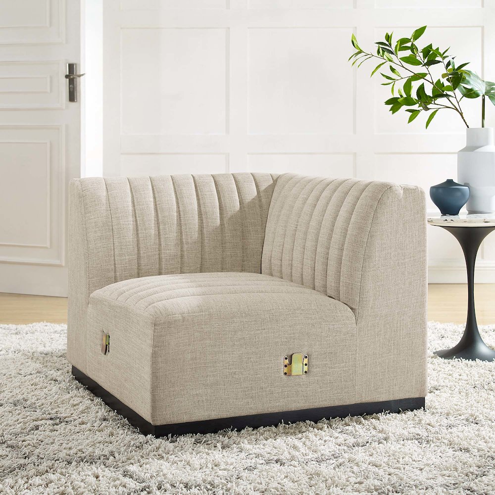 Conjure Channel Tufted Upholstered Fabric Left Corner Chair. Picture 6