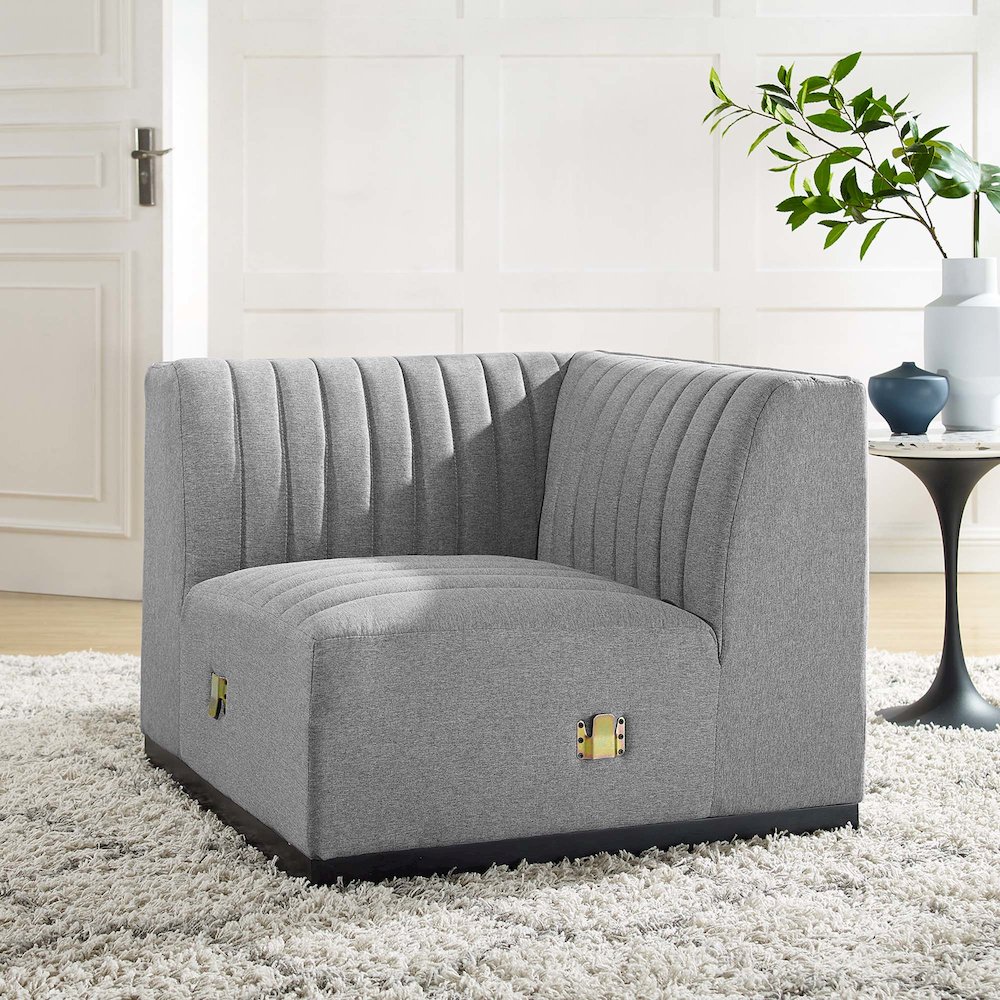 Conjure Channel Tufted Upholstered Fabric Left Corner Chair. Picture 6
