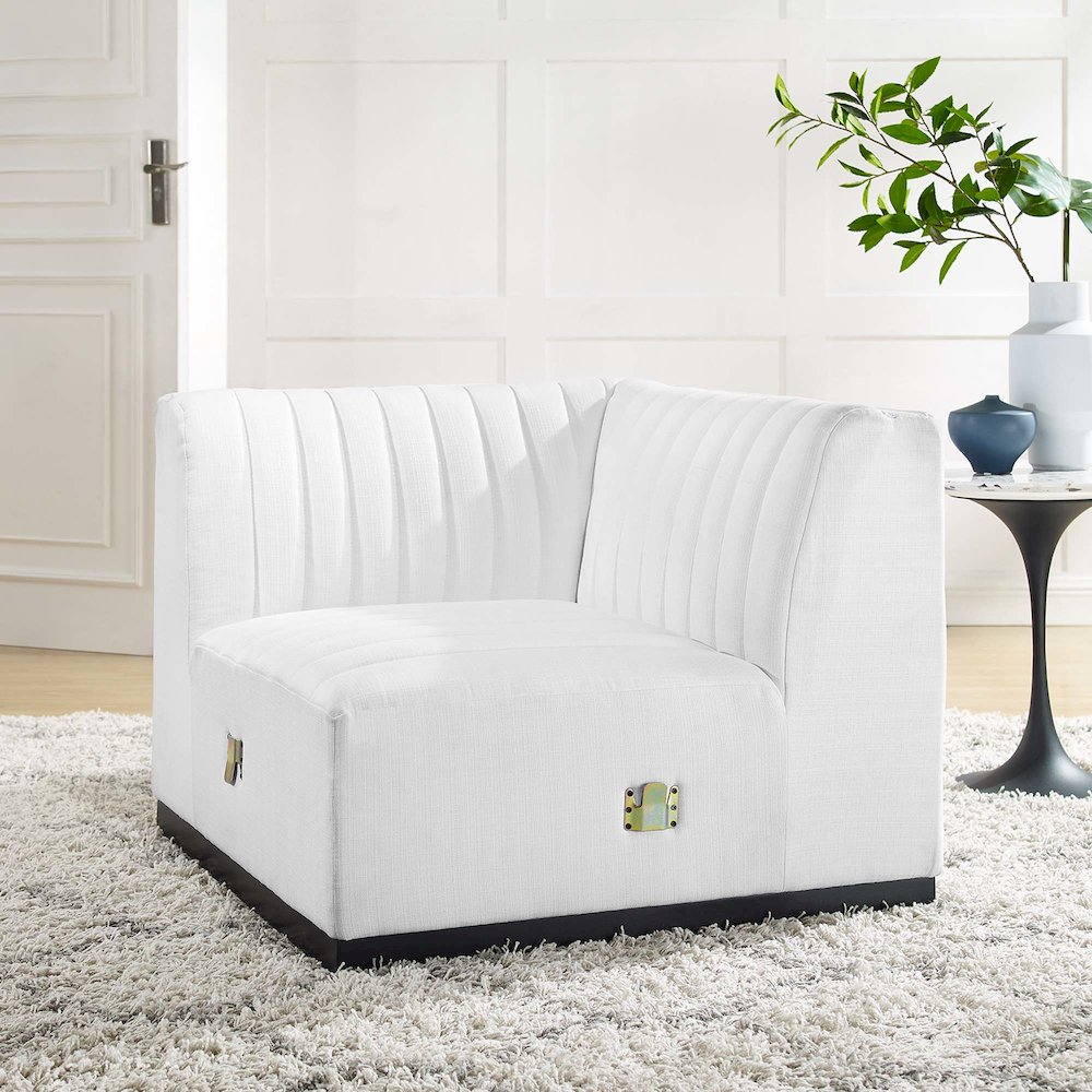 Conjure Channel Tufted Upholstered Fabric Left Corner Chair. Picture 6