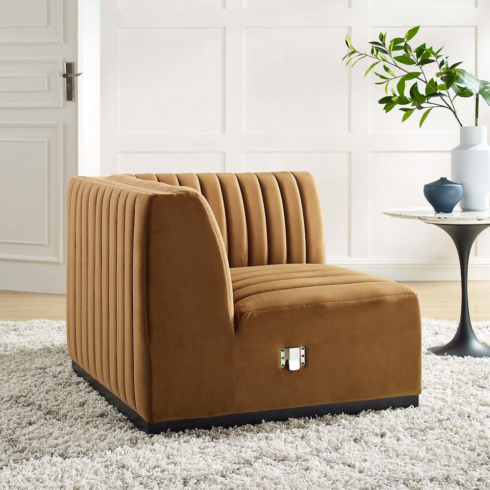 Conjure Channel Tufted Performance Velvet Right Corner Chair. Picture 6