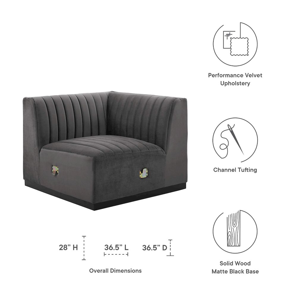 Conjure Channel Tufted Performance Velvet Right Corner Chair. Picture 2