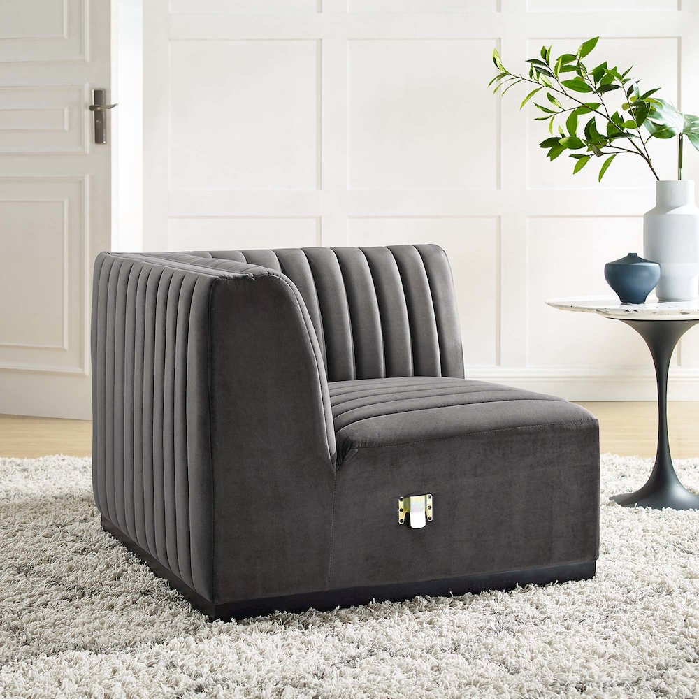 Conjure Channel Tufted Performance Velvet Right Corner Chair. Picture 6