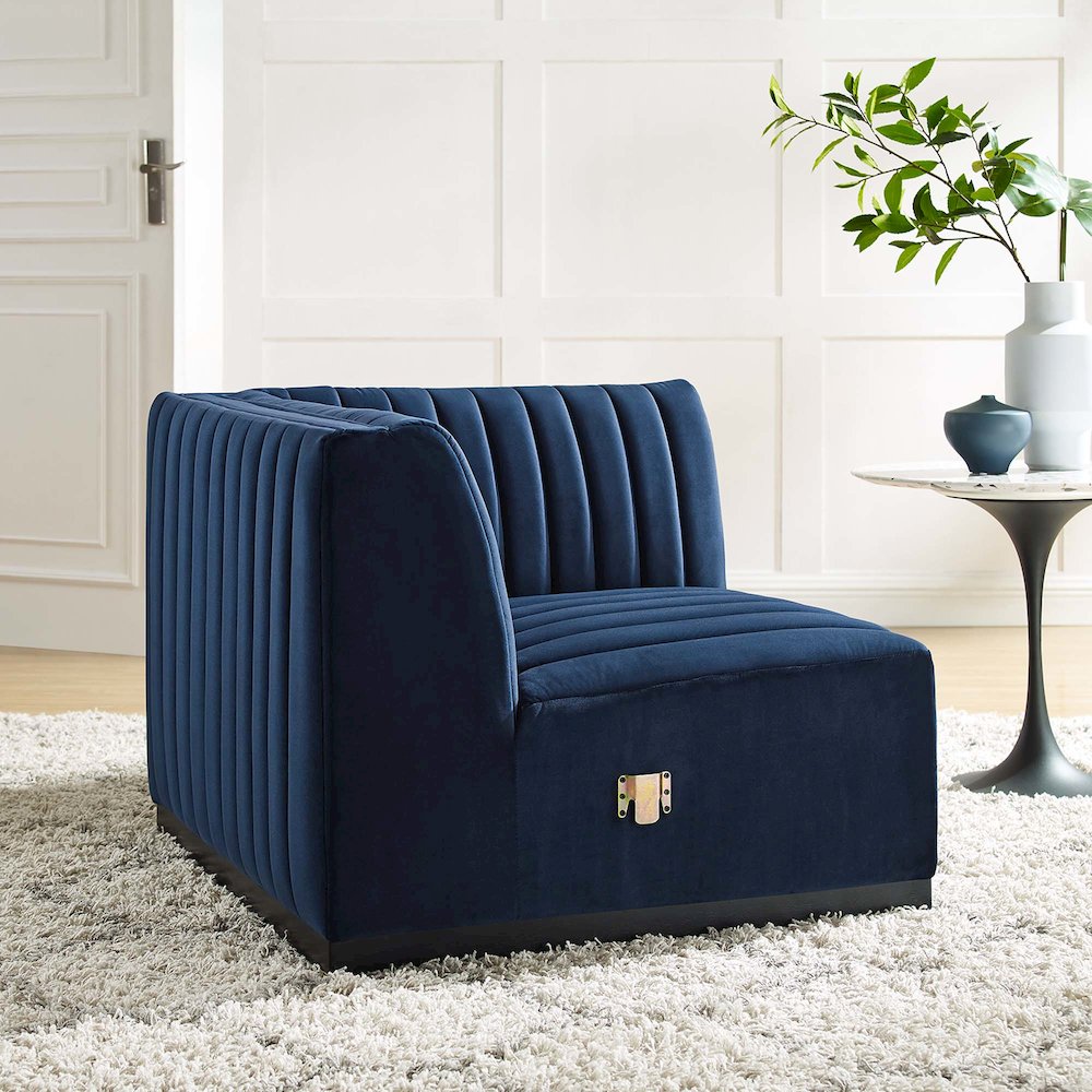 Conjure Channel Tufted Performance Velvet Right Corner Chair. Picture 6