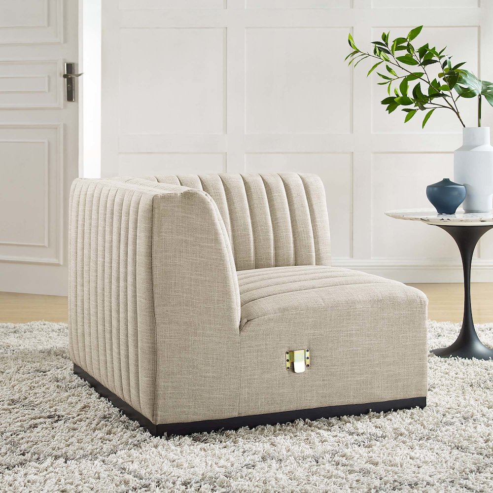 Conjure Channel Tufted Upholstered Fabric Right Corner Chair. Picture 6
