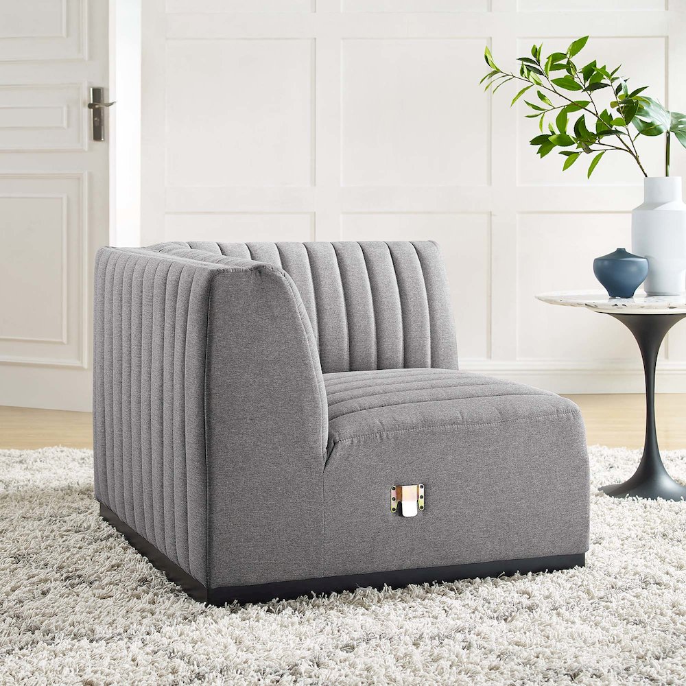 Conjure Channel Tufted Upholstered Fabric Right Corner Chair. Picture 6