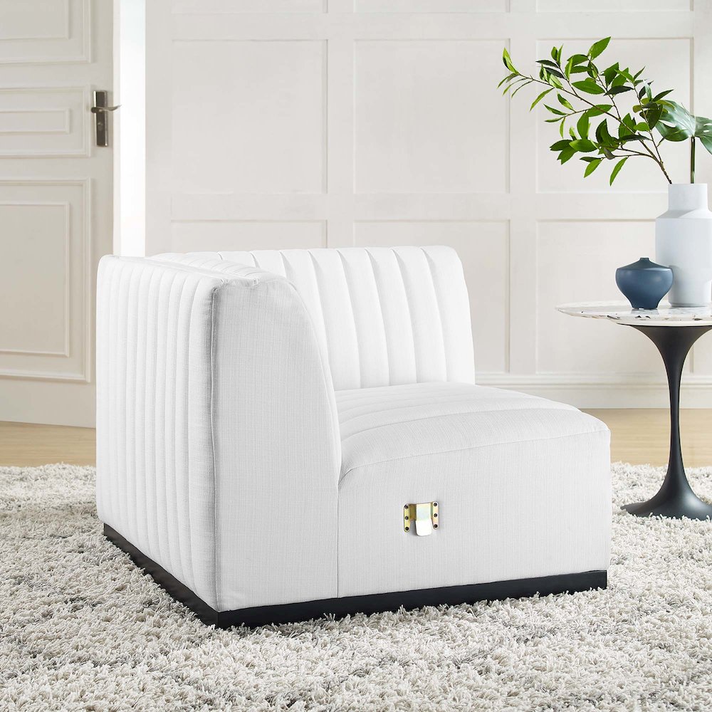 Conjure Channel Tufted Upholstered Fabric Right Corner Chair. Picture 6