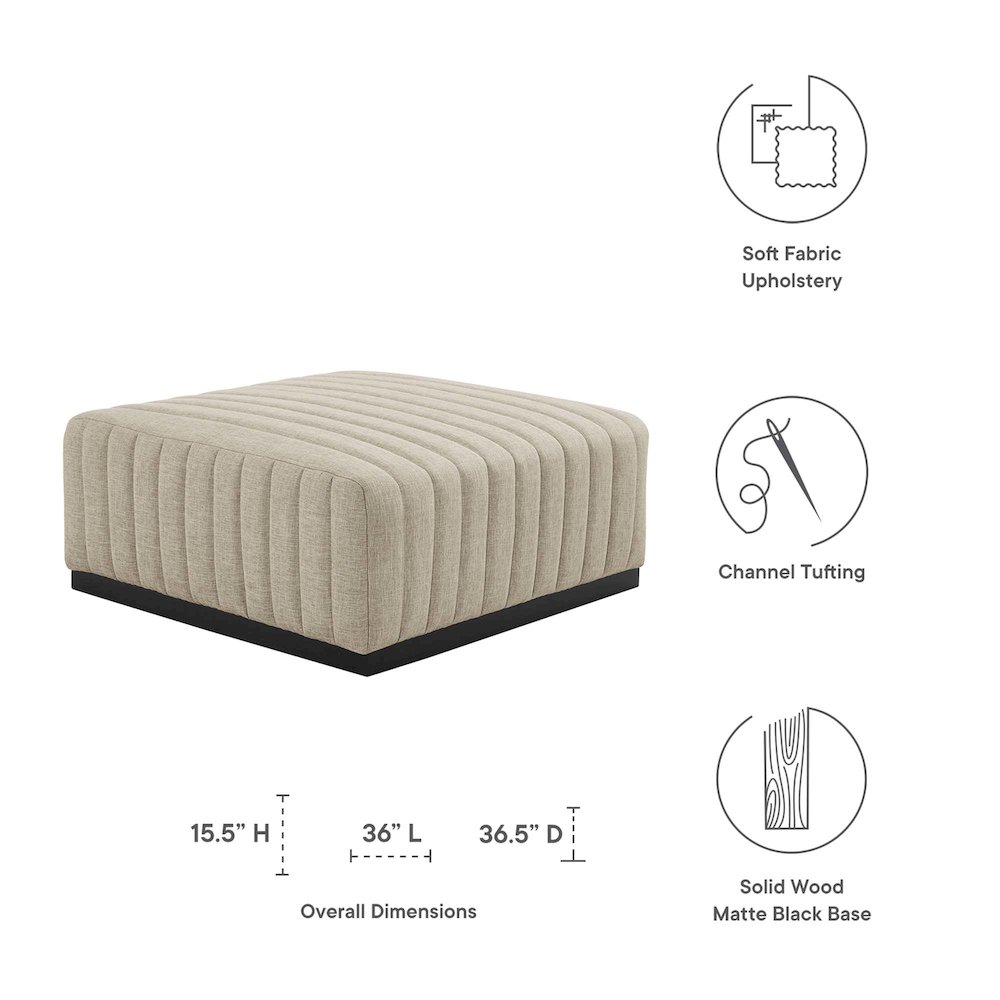 Conjure Channel Tufted Upholstered Fabric Ottoman. Picture 2