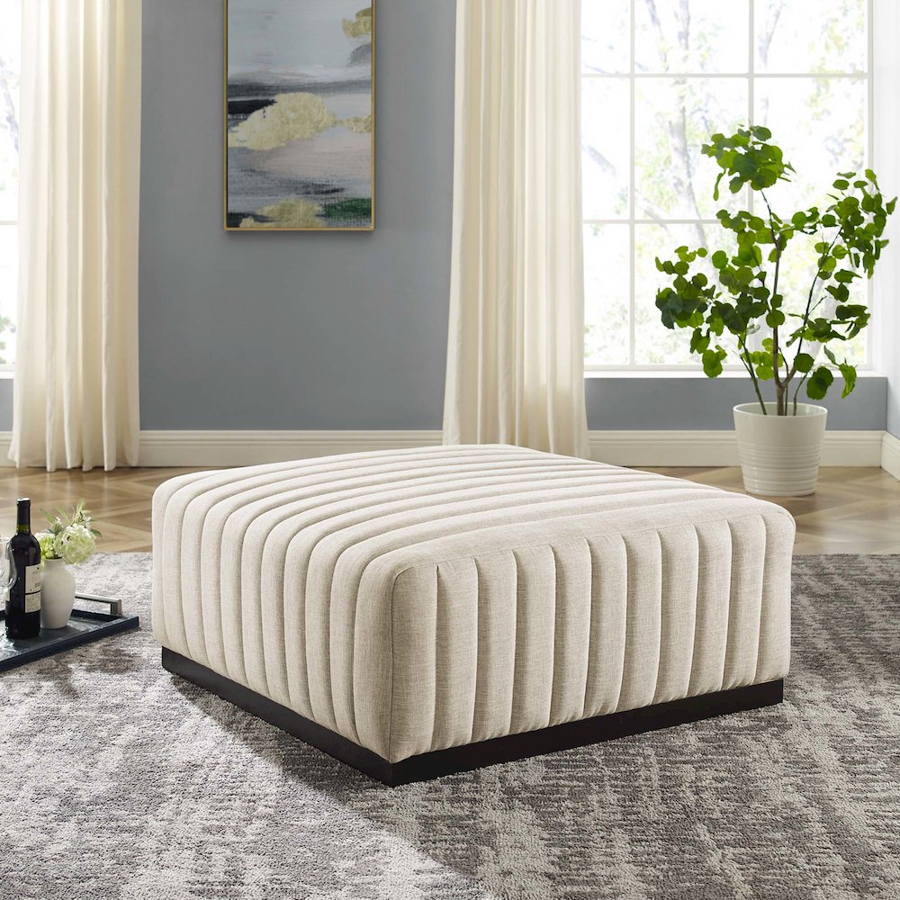 Conjure Channel Tufted Upholstered Fabric Ottoman. Picture 5