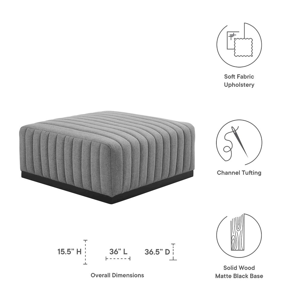 Conjure Channel Tufted Upholstered Fabric Ottoman. Picture 2