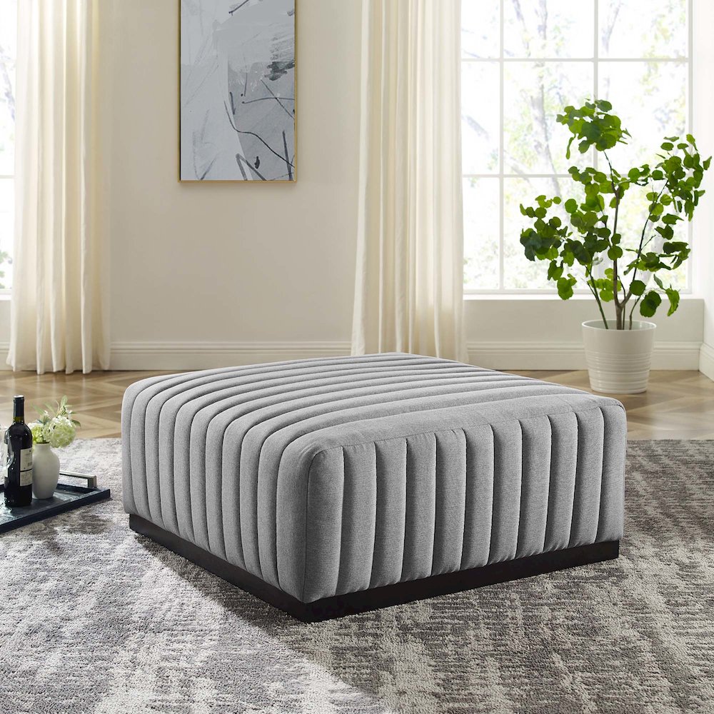 Conjure Channel Tufted Upholstered Fabric Ottoman. Picture 5