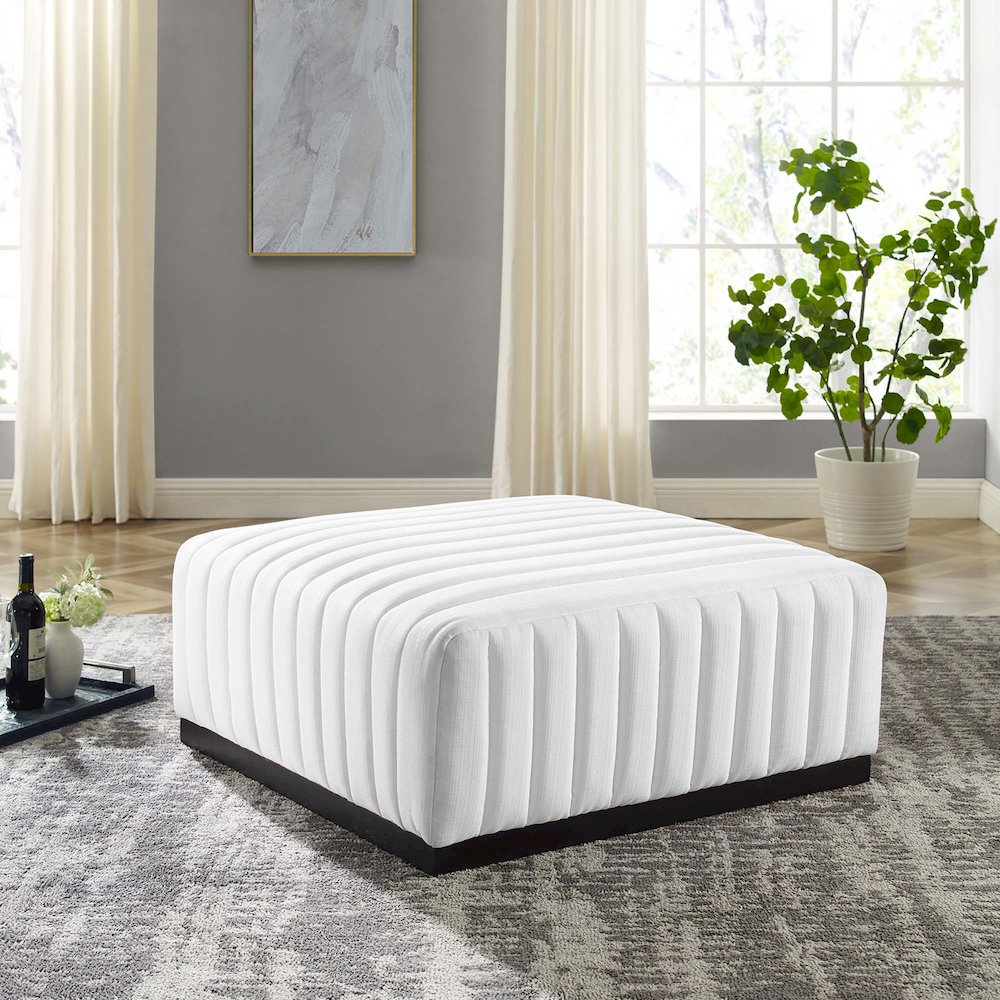 Conjure Channel Tufted Upholstered Fabric Ottoman. Picture 5
