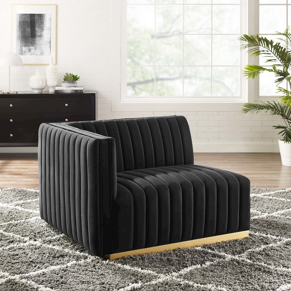 Conjure Channel Tufted Performance Velvet Left-Arm Chair. Picture 6
