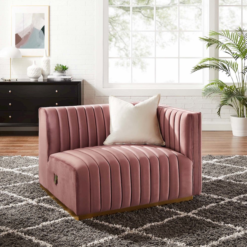 Conjure Channel Tufted Performance Velvet Right-Arm Chair. Picture 6