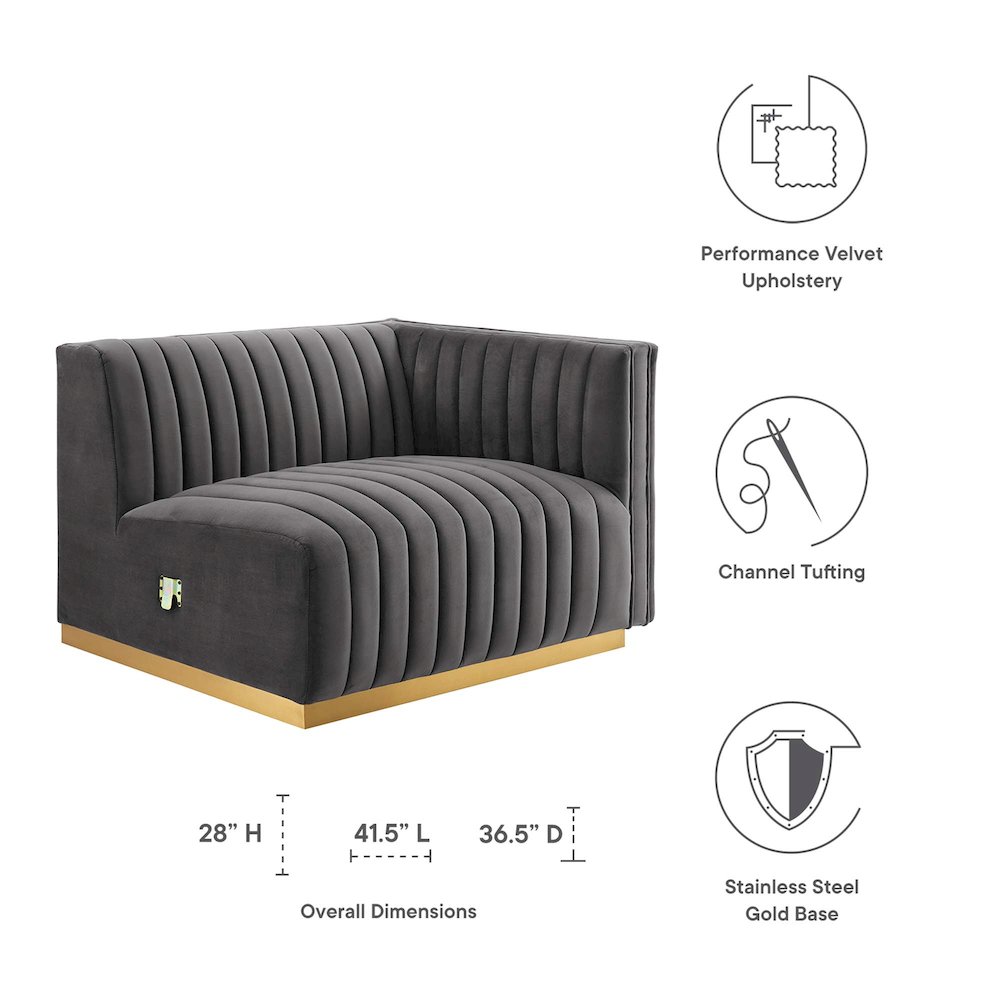 Conjure Channel Tufted Performance Velvet Right-Arm Chair. Picture 2
